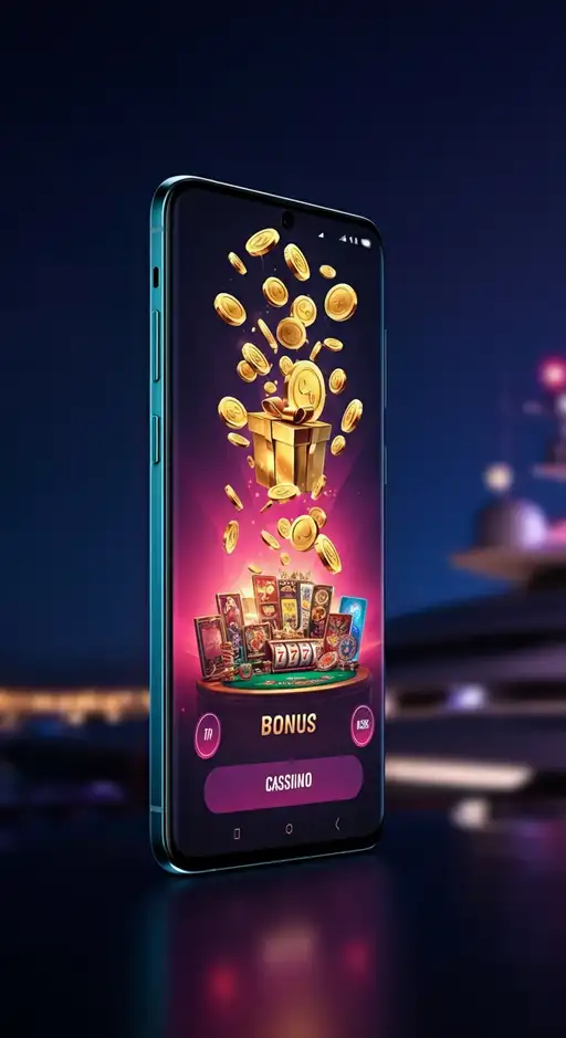 Eine festliche Darstellung der Bonusangebote von Snatch Casino mit Freispielen und einem großen Geldschein, der attraktive Boni symbolisiert.